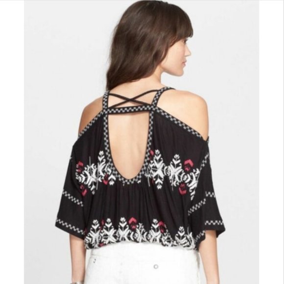 Free People Cold Shoulder Embroidered Top - Picture 3 of 11